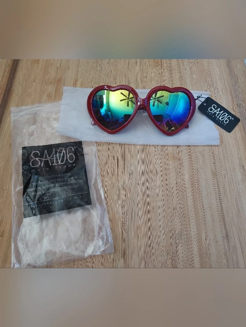 SA106 Kids Heart Sunglasses in Red Frame with Rainbow Lenses